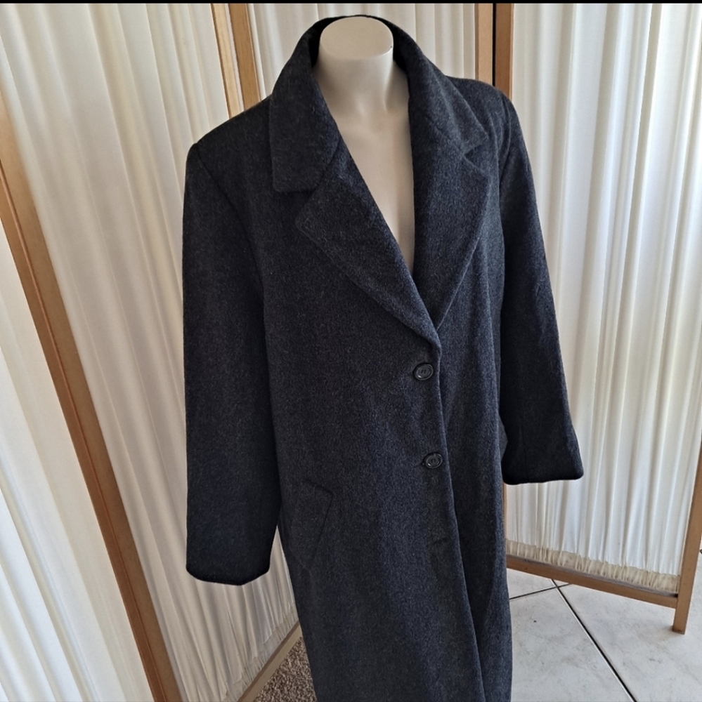 Andrea Collection black/dark grey full length lined wool trench coat
